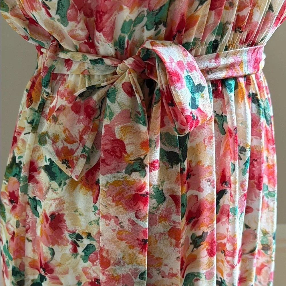 Apricot Floral Ruffle Sleeve Midi Dress Women's Size Small